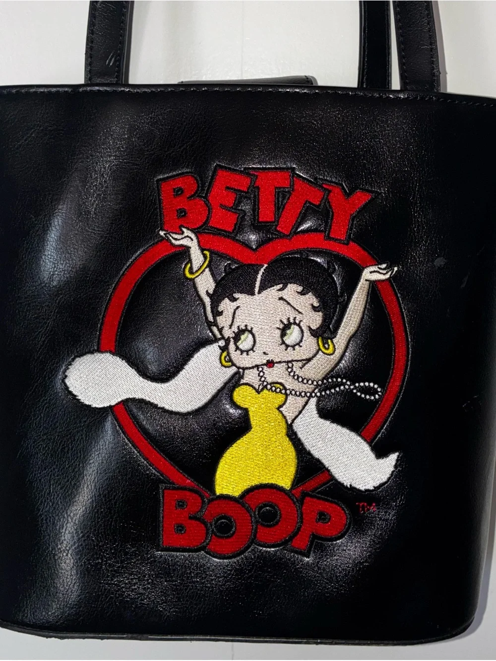 Betty Boop Black Faux Leather Tote Bag with Embroidered Graphic - Picture 2 of 4